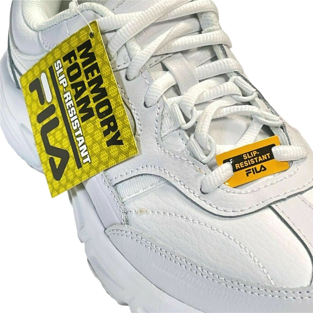 Fila Memory Foam Work Slip Resistant White Gray Work Shoes Sneakers Womens 9.5 M